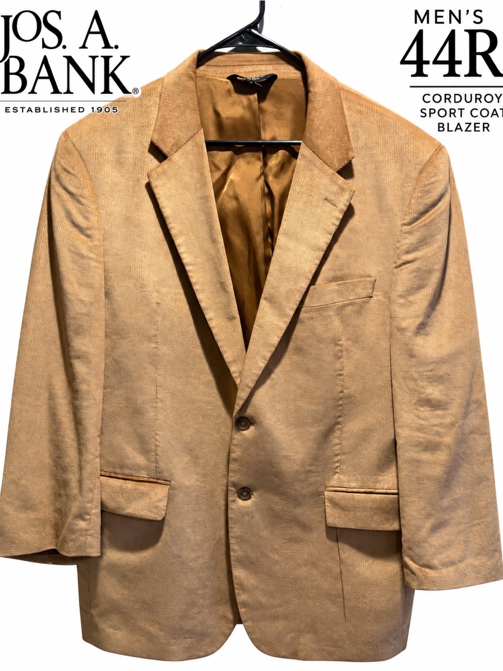 Jos A Bank 44R Corduroy Sport Coat Camel Tan Cotton Lyocell Blazer